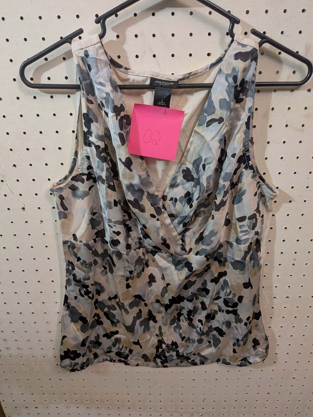 Ann Taylor Sleeveless Faux-Wrap Blouse with Abstract Blurred Print